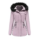 Winterparka Damen Gefüttert Lang mit Fell Schwarz Grau Grün Weiß Übergangsjacke Winterjacke Wintermantal Damenmantel Parka Plüschjacke Fleecejack Damenjacke Kapuzenjacke Plüschmantel Steppjack