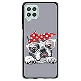 Schutzhülle für [Samsung Galaxy A22 4G], aus flexiblem TPU-Silikon, Motiv: Französische Bulldogge mit Brille und S
