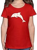 Tiermotiv Animal Print - Delfin Herzen - 128 (7/8 Jahre) - Rot - Delfin t-Shirt mädchen - F131K - Mädchen Kinder T-S