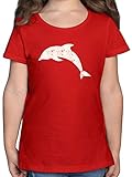 Tiermotiv Animal Print - Delfin Herzen - 128 (7/8 Jahre) - Rot - Delfin t-Shirt mädchen - F131K - Mädchen Kinder T-S