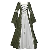 FRAUIT Damen Vintage Königliche Familie Kostüm Celtic Mittelalter Abendkleid Bankettkleid bodenlangen Renaissance Gothic Cosplay Kleid Halloween Oktoberfest Party Festival Kleidung (T-Grün, S)