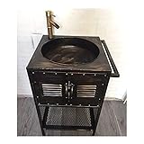 Schmiedeeiserne Waschbeckenunterschrank Industrial Stil, Handgemachtes Kreatives Badezimmer Waschtisch Unterschrank 50x50x85cm Mit Wasserhahn Und Abfluss-combo, Retro Home-dekor(Color:Vintage Kupfer)