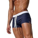 Cheypiwa Badehose Herren Kurz Badeshorts mit Tasche und Verstellbarem Tunnelzug Sommer Schnelltrocknend Trainingshose Herren Strand Shorts Schwimmen Trunks Jungen Navy Blau L