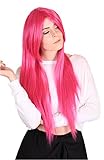 Prettyland Damen 80cm Pink Glatt Hitzefest Fasching Halloween lang-haar Perücke Wig Hot-Pink C119