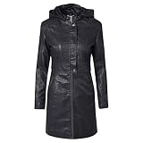 TOPKEAL Damen Herbst Winter Lange Plus Samt Verdicken Mantel Jacke Langarm Lederjacke Sweatshirt Frauen Kapuzenpullover Hoodie Lässig Tops Windbreaker (Schwarz 2, M)