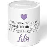 JUNIWORDS Spardose Sparbüchse, Sieht vielleicht so aus, als würde ich dir zuhören. Doch in Wahrheit denke ich an Lila (1001416)