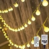 Led Lichterkette, 13M 100 LED Kugel Partybeleuchtung Strom, Globe Lichterkette Mit Timer, MerkFunktion, Fernbedienung, Ideale Lichterkette Mit Stecker für Innen, Hochzeit, Außen Warmweiß