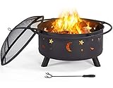 Yaheetech Feuerstelle Garten Feuerschale Kohlebecken & Terrassenofen für Heizung, Outdoor Terrasse Feuerkorb, ØxH：76 x 50 cm, Stern- und Mondmuster, Festtagsgeschenk，ideal für Camping