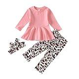 LROSEY Baby Mädchen Trainingsanzug Kleidung Mamas Mädchen Langarm Leopard Kapuzenpullover Hosen mit Stirnband Dreiteiliger Anzug Outfits Sets Warm Outfits Outwear Herbst Sommer O