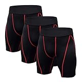 Niksa 3er Pack Herren Kompressionsshorts,Schnelltrocknendes Baselayer Unterhose Tights Kurz hochwertig Schwarz&Rot M