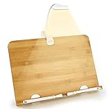 SHFAMHS Extra Schreibtisch Bambus Buchständer,Tragbarer Halter Mit Licht,Bambusholz,Tragbarer Laptop Ständer, 6 Verstellbare Winkel,Ablage Zum Lesen,Online Kurs Lesen Schreiben Schreib