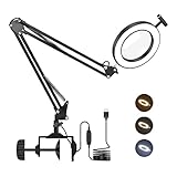 LED Lupenleuchte，FUUCOK Lupenschreibtischlampe mit 3 Farben Beleuchtete Lupenlampe mit verstellbarem Schwenkarm zum Lesen von Nacharbeitsarbeiten oder Werkbänk