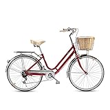 paritariny Komplette Cruiser-Bikes, Fahrradfrauen 24-Zoll-Variable Geschwindigkeit Lady City Erwachsene Männer Pendler Retro Bicycle Lady Pendler Stadt S