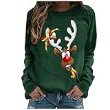 Tshirt Damen Rundhals Shirt Einfarbig Langarm Pullover T-Shirt Weihnachten Langarmshirt Lose Bluse Pullover Sweatshirt Oberteile Slim Fit Freizeit Sport Streetwear Tops Elegant Herbst W