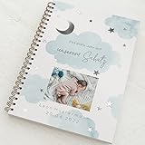 sendmoments Baby Tagebuch Night, Babyalbum personalisiert mit Name & Bild, DIN A5 Ringbindung, 110 bedruckte Innenseiten zum Beschreiben, Erinnerungsalbum Baby für Meilensteine und erste S