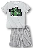 Minecraft Jungen Creeper Pyjama Schlafanzug kurz (Weiss, 140)