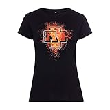 Rammstein Damen T-Shirt Lava Logo Offizielles Band Merchandise Fan Shirt schwarz mit mehrfarbigem Front und Back Print -S