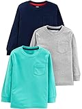 Simple Joys by Carter's 3-Pack Solid Pocket Long-Sleeve Tee T-Shirt Set, Gray/Blue/Navy, 4T, 3