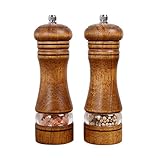 Haomacro Pfeffermühle und Salzmühle Set, Gewürzmühlen 2er-Set, Salz und Pfeffer Mühle aus Naturholz mit Keramikmahlwerk, H 16,5 cm,B
