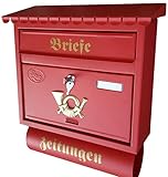 Naturholz-Schreinermeister Großer Briefkasten/Postkasten XXL Rot matt mit Zeitungsrolle Flachdach Katalogeinwurf Zeitungsfach M+ Montag