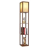 JIINOO Stehlampe LED mit Regal aus Massivholz, Stehlampe Wohnzimmer E27 Stehleuchte Stehlampe Vintage Holz Regal für Schlafzimmer Wohnzimmer Arbeitszimmer B