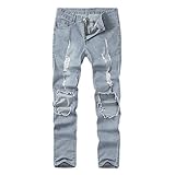 Herren Zerrissene Jeans Hose Slim Fit Denim Lange Jeanshose für Männer Coole Jungen Stretch Freizeithose Hop Hop Destroyed Jeans H