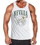 Neverless® Herren Tank-Top USA Nevada Schriftzug Las Vegas Desert Muskelshirt Muscle Shirt weiß S