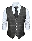 HISDERN Manner grau formale Hochzeitsfeier Weste Baumwolle Plaid hellgrau Kleid Anzug W