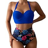 Yoofeiduoduo Damen Bikini Badeanzug High Waist Leopard Bikini Zweiteiliger Badeanzug Swimwear Wickeln V Ausschnitt Neckholder Gepolstert Push Up Große BrüSte Hoch Taillierte Bikini Set Beachw