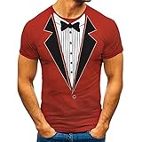 T-Shirt Männer Street Fashion Freizeitanzug Gefälschte Zweiteiler Rundhals Kurzarm (4XL,3rot)