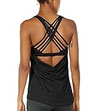 icyzone Damen Sport Tops mit Integriertem BH - 2 in 1 Yoga Gym Shirt Fitness Training Tanktop (S, Black)