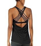 icyzone Damen Sport Tops mit Integriertem BH - 2 in 1 Yoga Gym Shirt Fitness Training Tanktop (M, Black)