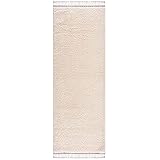 carpet city Teppich Wohnzimmer - Shaggy Hochflor Creme - 80x300 cm Einfarbig - Moderner Teppich Läufer mit F