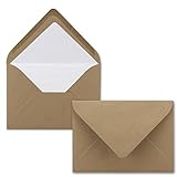 50 Briefumschläge Sandbraun (Braun) aus Kraftpapier- DIN C6 - gefüttert mit weißem Seidenpapier - 120 g/m² - 114 x 162 mm - Nassklebung - für Hochzeiten, Einladungen, B