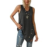 Frühling und Sommer Damen Casual Fashion Rundhals Einfarbig Unregelmäßige Knöpfe Lose Ärmellose Weste T-Shirt Top D