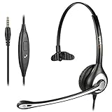 Headset Handy mit Mikrofon Noise Cancelling & Lautstärkeregler, 3,5mm Klinke PC Kopfhörer für iPhone Samsung Laptop Business Skype SoftPhone LKW Fahrer Call Center Office, Klar Chat, U