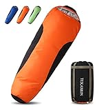 TEKAMON Schlafsack Winter Outdoor, Camping und Trekking, Mumieschlafsack für 3-4 Jahreszeiten, 400g/㎡ Winterschlafsack, Kleines Packmaß & Ultraleicht Schlafsack,für Erwachsene orange 220 * 85 * 55