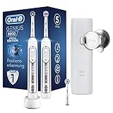 Oral-B Genius 8900 Doppelpack Elektrische Zahnbürste/Electric Toothbrush mit Positionserkennung & Smart-Coaching App, 5 Putzprogramme, Smartphone-Halterung & Reiseetui, silb