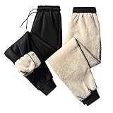 Winter Fleece Gefüttert Warme Trainingshose Herren Sherpa Futter Jogginghose Schwarz Grau Sporthose Männer Casual Basics Sweathose High Waist Fitness Hosen Kordelzug Sportlich Jogger Fleece H