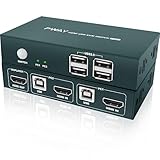 GREATHTEK KVM Switch HDMI USB 2 Port 4K, 4 USB 2.0, 4K@30Hz, KVM Switch 2 PC 1 Monitor, KVM USB Umschalter,Ultra HD,Mit HDMI Kabel und USB-B Kab
