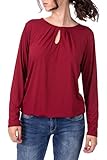 U&F Damen Langarmshirt mit verspieltem Dekolleté I Rundhals | Stretch | Gummizug am Saum | Homewear Oberteil Tunika Business Casual Lässig Elastisch Freizeit Shirtdunkelrot Größe: XL