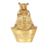 DCLINA Feng Shui Sternzeichen Messing Maus/Ratte Skulptur, die viel Glück und Reichtum anzieht Dekor Statue Wohn- und Bürodekoration Geschenke Sammlerstück