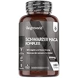 Maca Schwarz 5000mg - 180 Maca Kapseln - Black Maca Komplex mit Panax Ginseng, L-Arginin, Schwarzer Pfeffer & Zink - 6 Monate Vorrat - Maca Wurzel Extrakt 100:1 - Peruanischer Ginseng - WeightW