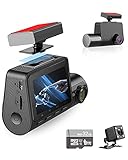 WOLFMEN Dashcam Auto Vorne Hinten,3 Lens Dashcam mit Vorne Camera, Innerhalb und Hinten, Weitwinkelobjektiv + Dual 1080P, Infrarot Nachtsicht, Loop-Aufnahme, G-Sensor, Parkmonitor,Bewegungserkennung