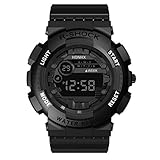 HHyyq Sport Digitaluhr Weiche Armbanduhr Wasserdichtes Schwimmen Outdoor Aktivitäten Teenager Herren Funktionsuhr mit Uhrzeit, Alarm, Countdown, Glockenspiel, Schlummerfunktion(Schwarz)