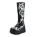 Yowablo Stiefel Boots Stiefel Damen Plateau Chunky Schuhe Freizeitstiefel Keile Punk Goth Reißverschluss Mittelhohe Stiefel (40,schwarz)