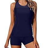 Tankini Damen Bauchweg Bademode Set Zweiteilig Push up Badeanzug Bademode Swimsuit Set Frau Bademode Badeanzüge Tankini mit Yoga hose Bademode für Strandkleidung Bedruckt Kleidung Einfarbig Sexy