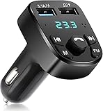 CDJVO Bluet00th FM Transmiter Auto Radio Adapter, Auto Laderät mit 2 USB Anschlüed Freispcheinrihtung, mit Buem Umgebungslicht, Unterstützt TF Karte und USB-Stick