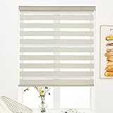 GUDETEX Zebra Rollos mit Querbehang, doppellagig, für Tag und Nacht, lichtfilternde Fensterbehandlung mit Netz und blickdichtem Stoff, einfach zu installieren, (B 63 x H 183 cm, beige)