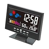 EXCEART Desktop LED Uhr Digital Wecker mit Temperatur Digitalen Kalender Tag Alarm Wanduhr für Ältere Demenz Speicher Verlust Schwerhörig Vision Schlafzimmer Büro Schw